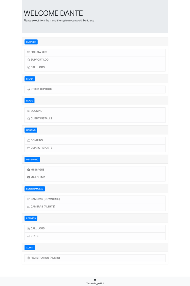 Custom CRM & CMS for Sonic.co.za